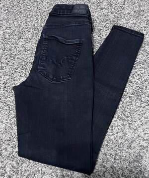 American Eagle Jeans Black Distressed Denim Curvy Hi-Rise Jegging Size 4